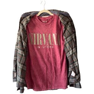 Curated Grunge Set: Nirvana "In Utero" Tee (M) & Oversized Plaid Flannel (XL)